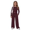 thumbnail image 6 of CPNG Girls 2 Piece Outfit Set Solid Color Long Sleeve Slim Top and Matching Wide Leg Lightweight Casual Sweatsuit Set, 6 of 9