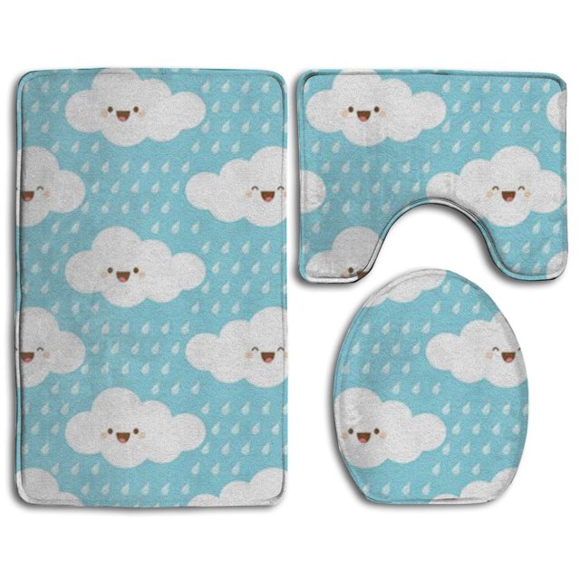 ABPHQTO Lloviendo lindas nubes Juego de alfombras de baño de 3 piezas Alfombra de baño Alfombra de contorno y tapa de inodoro ABPHQTO Cont-CHAPPLE-30081