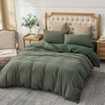 thumbnail image 4 of PURE ERA 100% Ultra Soft Jersey Knit Duvet Cover Set 1x Pillow Sham Forest Green Stripe Twin Size, 4 of 5