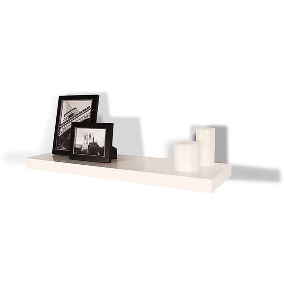 InPlace Floating Shelf, Square Edge Hidden Bracket Wall Shelf, White, 36" W x 10" D x 2" H,