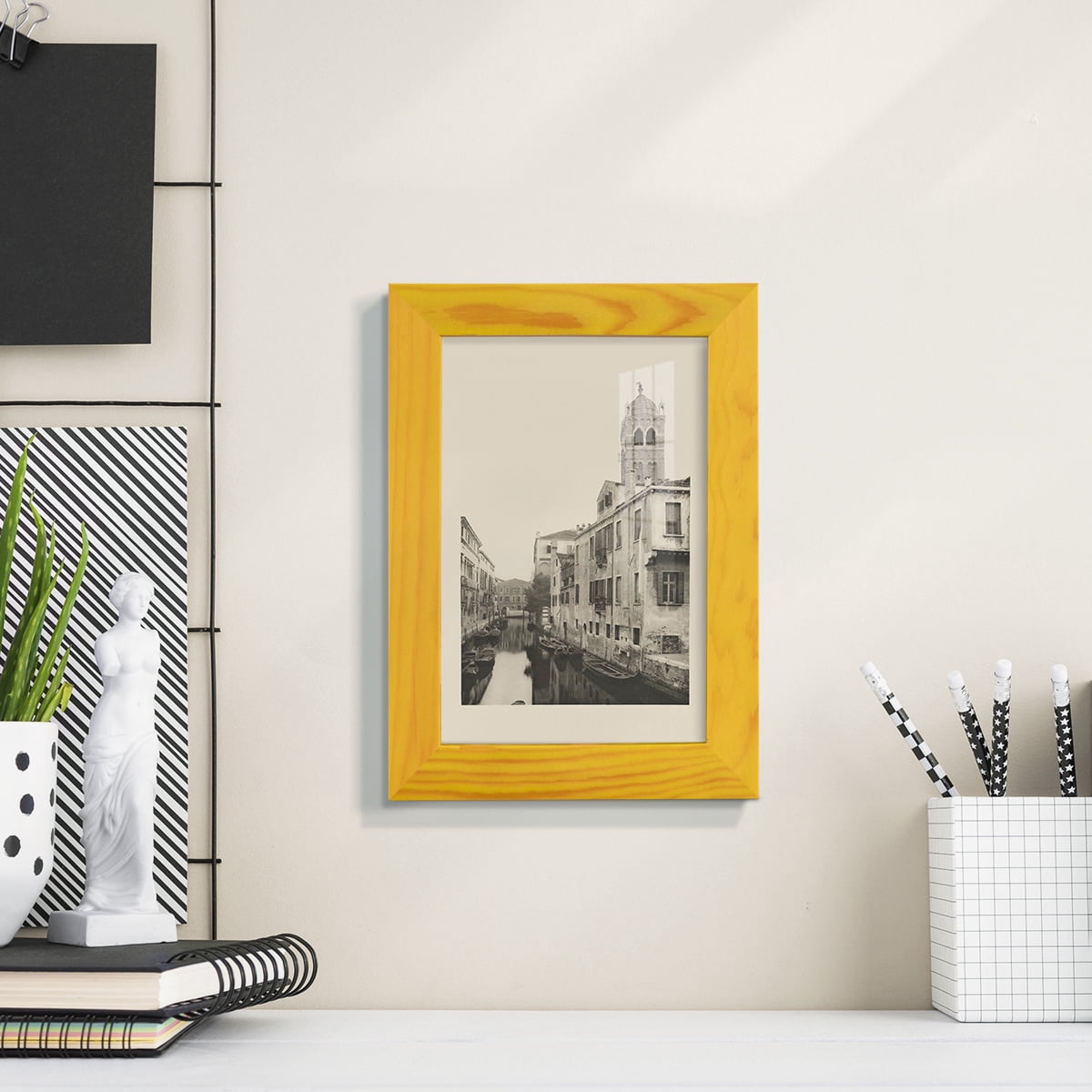 Vintage Views of Venice VII - Framed Print w/glass - Sunflower Yellow