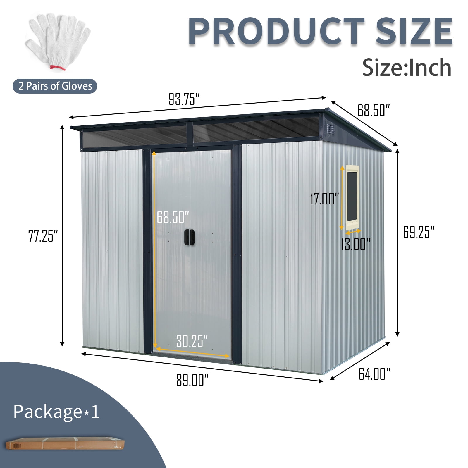 Alvantor Outdoor Storage Shed 8 x 6 Ft Metal Garden Shed with Window and Transparent plate for Backyard, Garden White