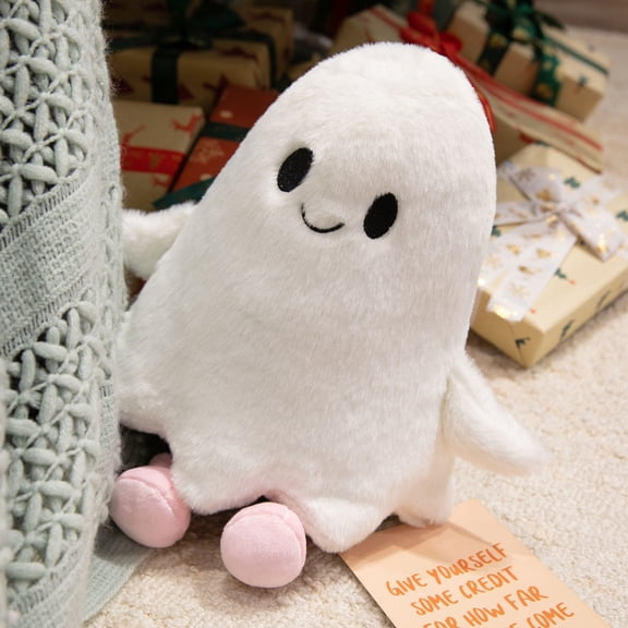 Fridja Halloween Throw Pillow, Ghost Pillow with Legs, Cute Halloween Ghost Plush Toy Ghost Shaped Pillows for Couch Pink Halloween Decor, White, 11.8 inch