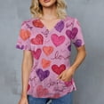 thumbnail image 4 of CCRFTGI Valentines Scrub Tops Women Plus Size Love Heart Print Nurse Uniforms Trendy V-Neck Scrub Shirt Holiday Short Sleeve Medical Workwear with Pockets Purple Pink M, 4 of 4