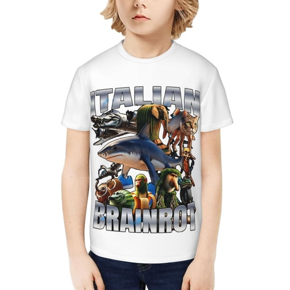 Italian Brainrot Kids T-Shirt 3d Printed Graphic T-Shirts Boys And Girls Short Sleeve Shirts For Youth Kids X-Small