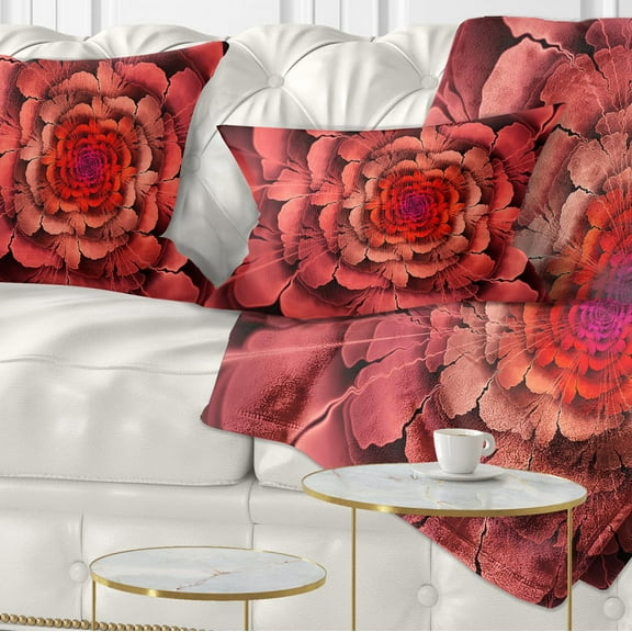 Designart Dense Fractal Pink Petals - Floral Throw Pillow - 12x20