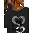 thumbnail image 3 of FASHIONWT Women Printed Loose Button Decoration Tops Pullover Round Neck Long Sleeve T-Shirt, 3 of 4