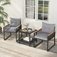 thumbnail image 2 of Gymax 3 PCS Patio Furniture Set PE Rattan Wicker Chairs w/ 2 Tier Coffee Table Soft Back, 2 of 9
