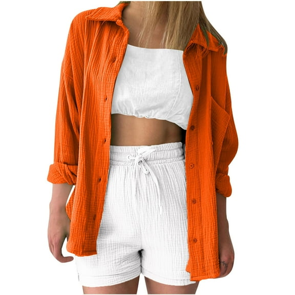 Babcutegg Jackets for Women Fleece Linked Long Sleeve Side Pockets Casual Fashion Womens Fall and Winter Clothes Orange Size S