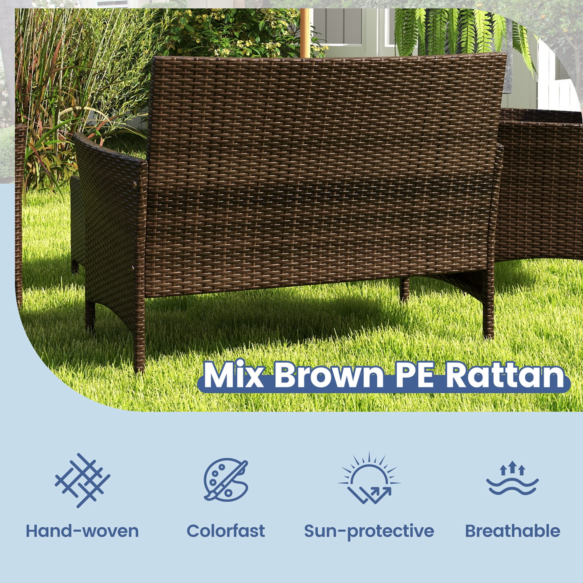 Costway 8 PCS Patio Furniture Set with Washable Cushions and Tempered Glass Coffee Table Navy