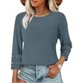 thumbnail image 5 of AGWOLF Womens 3/4 Sleeve Shirts Casual Waffle Crewneck Tops Fashion Lace Patchwork Sleeve T-Shirts Fall Lightweight Blouses, 5 of 10