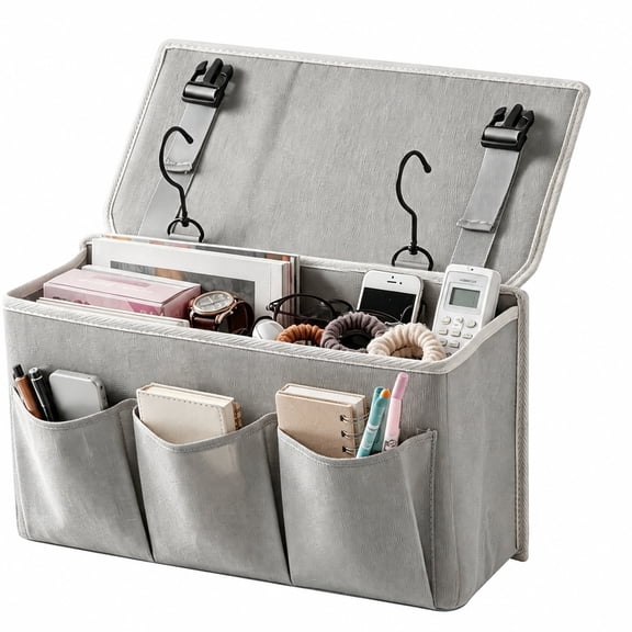 Topsome Bedside Caddy, Dual-Purpose Bed Caddy and Bedside Organizer, Versatile Bedside Storage with Hanging Straps for Magazines, Remotes, Phone, and Essentials