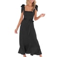 thumbnail image 1 of Vestidos elegantes de dama de honor para mujer, cuello cuadrado, volantes, vestido formal midi dividido para invitados de boda, fiesta de cóctel,, 1 of 7
