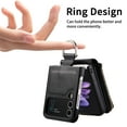 thumbnail image 2 of ELEHOLD Leather Wallet Case for Samsung Galaxy Z Flip 4, Premium Lychee Pattern Leather with Card Slots Zipper Pocket Metal Finger Ring Holder Luxury Purse Case for Samsung Z Flip 4,Black, 2 of 9