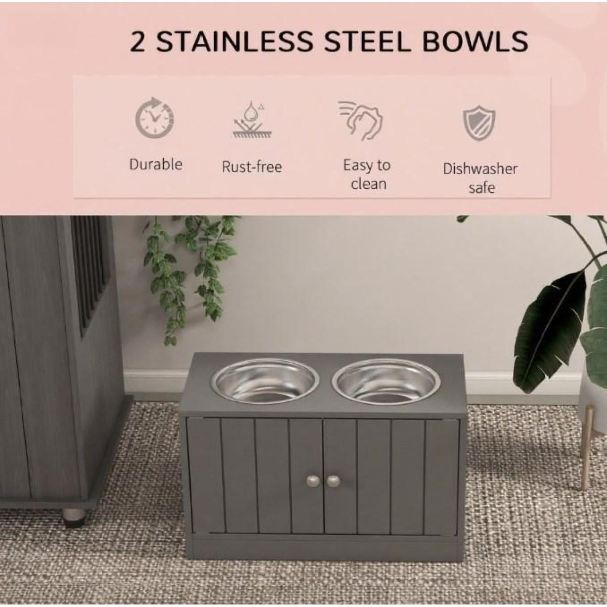 Elevated Dog Bowls with 44L Storage Cabinet Magnetic Closure & 67.6 oz Stainless Steel Bowls Raised Feeder for Large Dogs (21.75"-25.5" Shoulder Height) 23.5"L x 11.75"W x 14"H - Dishwasher Safe