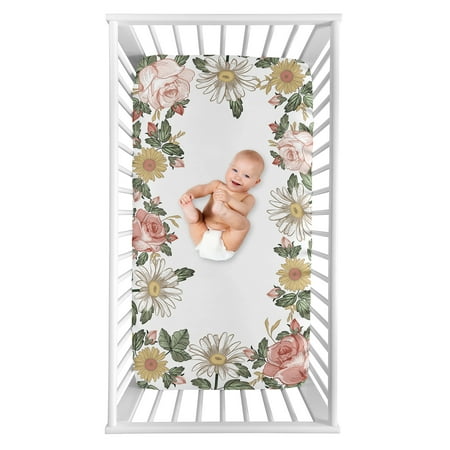 UPC: 0846480077534 | Vintage Floral Pink Green Baby Girl Photo Op Fitted Crib Sheet by Sweet Jojo Designs