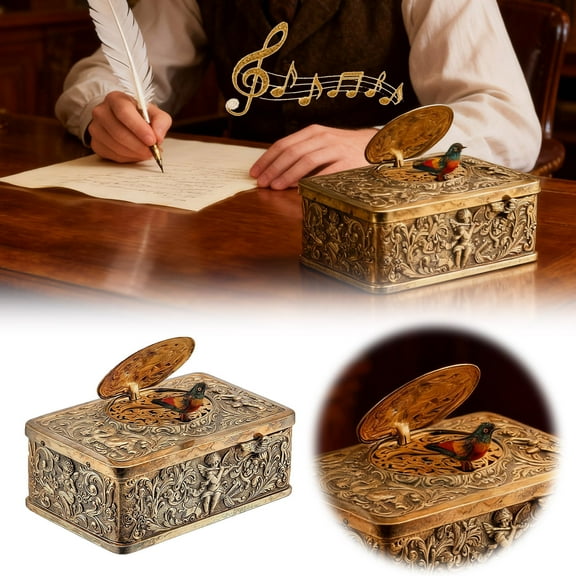 European Three-Dimensional Embossed Bird Music Box, Mechanical Singing Bird Automaton Vintage Wind Up Music Box with Gift Box Spring Key Elegant Collectible for Home Decor Birthday Anniversary(2Pcs)