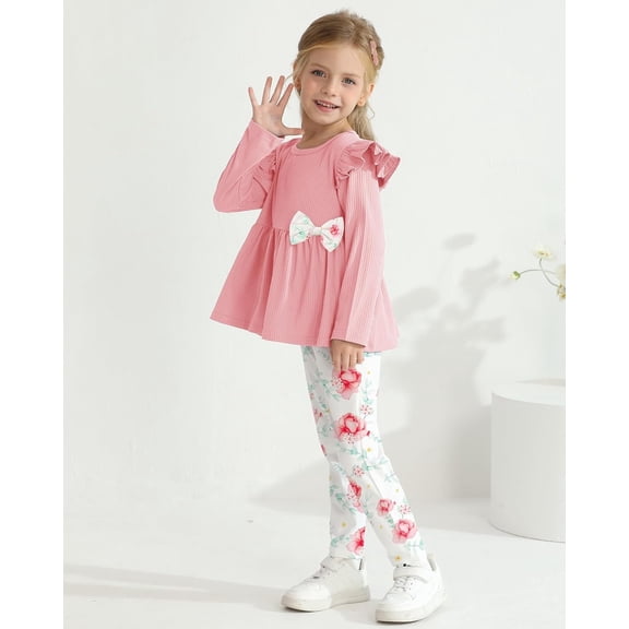 SANMIO Toddler Girl Clothes Long Sleeves Ruffle Top Floral Pants Cute Fall Winter Daily Casual Toddler Outfits