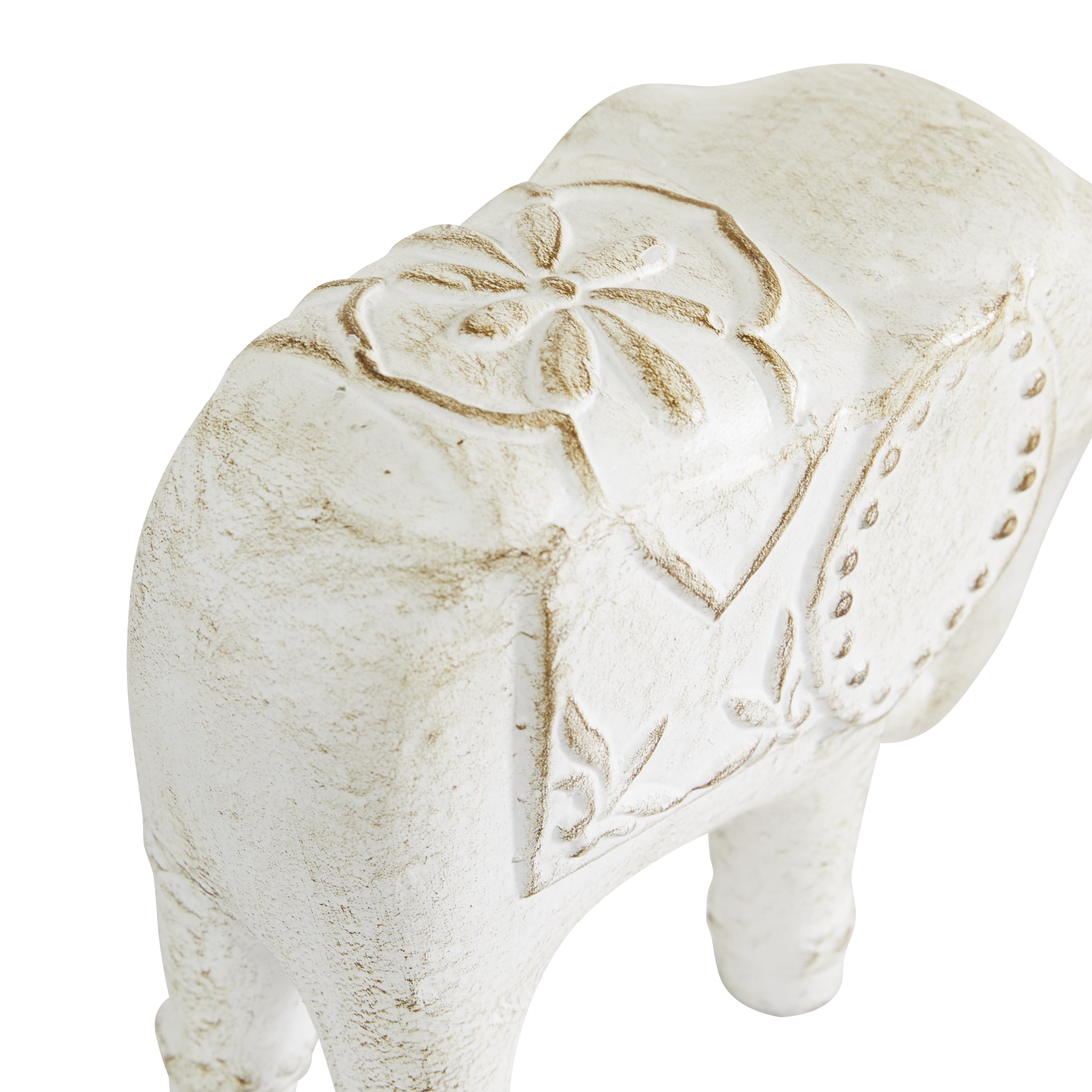 9", 13"W White Ceramic Elephant Sculpture, by DecMode (2 Count)
