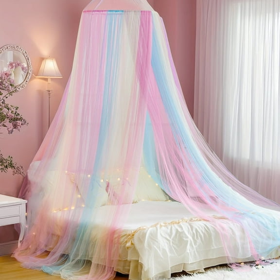 Rainbow Bed Canopy, TSV Mosquito Net, Princess Round Dome Bed Curtain, Hanging Netting Bedroom Decor