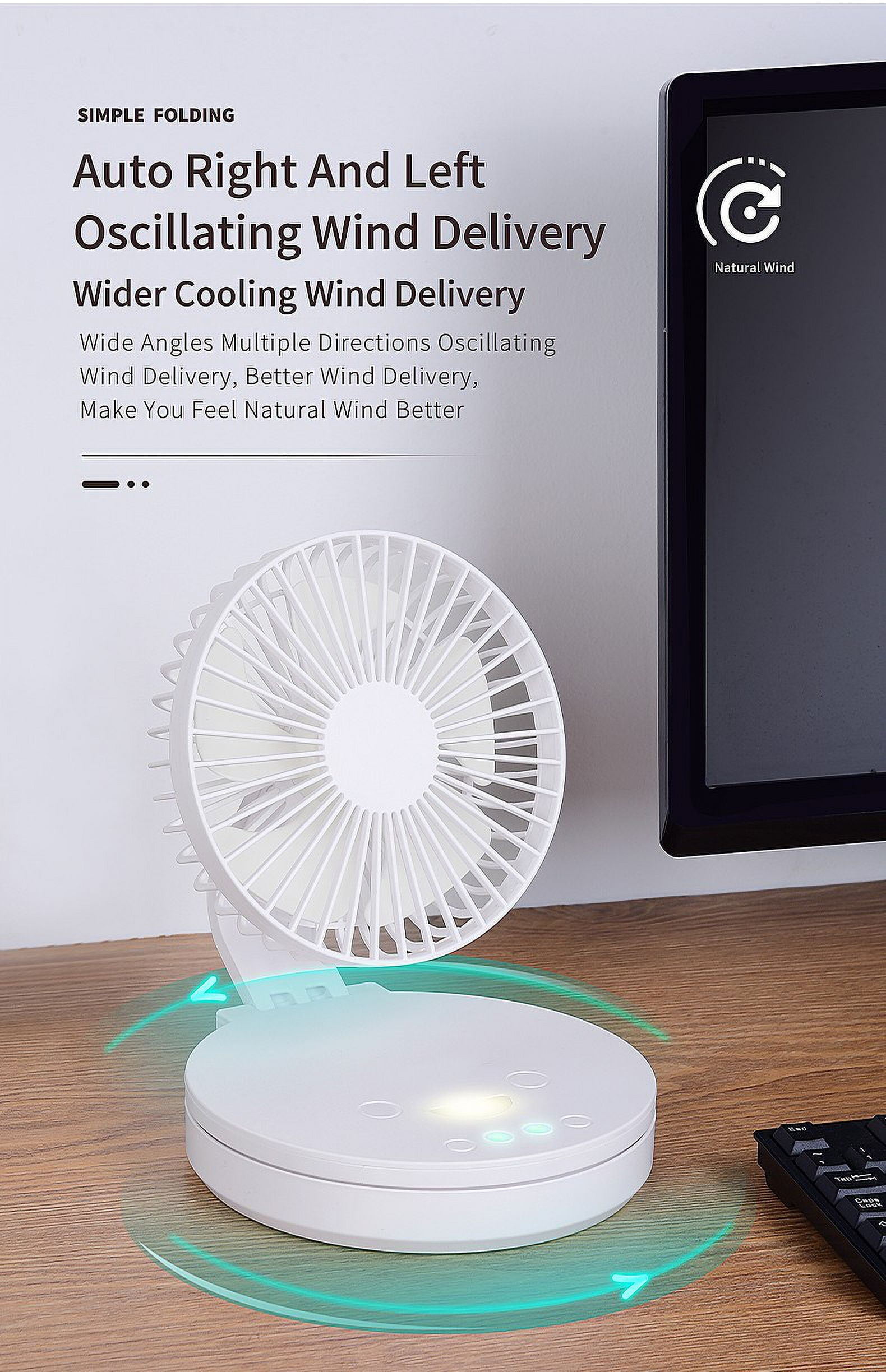 B 6 Inch Auto Oscillating Left Right Folding Small Fan Wall Mounted Ceiling Fan Night Light Camping Kitchen Mini Cold Table Fan Rechargeable 6In