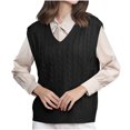 thumbnail image 2 of Ftwytp Women Argyle Sweater Vest V Neck Sleeveless Solid Color Jumpers Fall Winter Baggy Casual Pullover Warm Basic Cable Knit Sleeveless Vest Tunic Tops, 2 of 3