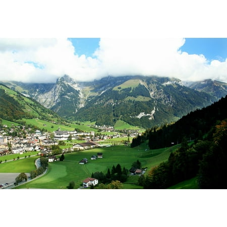 Canvas Print Switzerland Titlis Forest Snow Mountain Village Stretched Canvas 10 x (Best Swiss Mountain Villages)