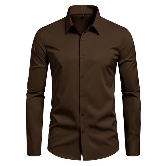 CONZONE Mens Suit Shirts Long Sleeve Dress Shirts for Men Trendy Solid Color Slim Wedding Business Tops
