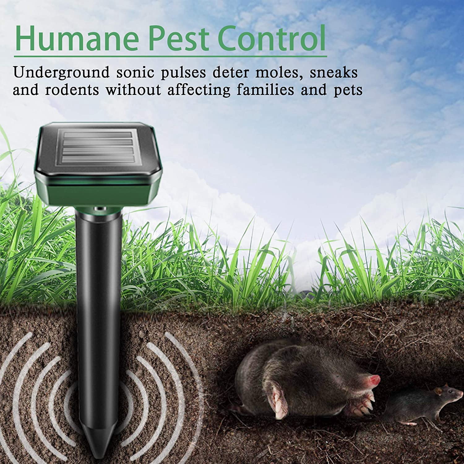 1-4Pcs Solar Power Ultrasonic  Mouse Gopher Mole Pest Rodent Repellent Repeller 