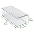 thumbnail image 4 of mDesign Slim Plastic Kitchen Fridge + Freezer Bin, Lid and Handle, 2 Pack- Clear, 4 of 9