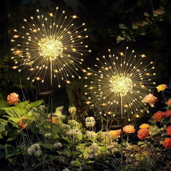Lysliv Garden Outdoor Decor Lights 120 LED 2 Pack,Firework Solar Garden Lights for Yard Outside Fairy Decorative,Solar Powered for Yard Pathway Flowerbed Planter Balcony Patio Decor