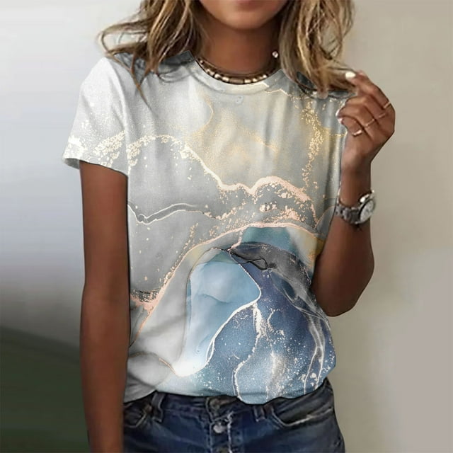 WILLBEST Compression Shirt Womens Spring Summer Colorful Printed Short Sleeve O Neck T Shirt Top