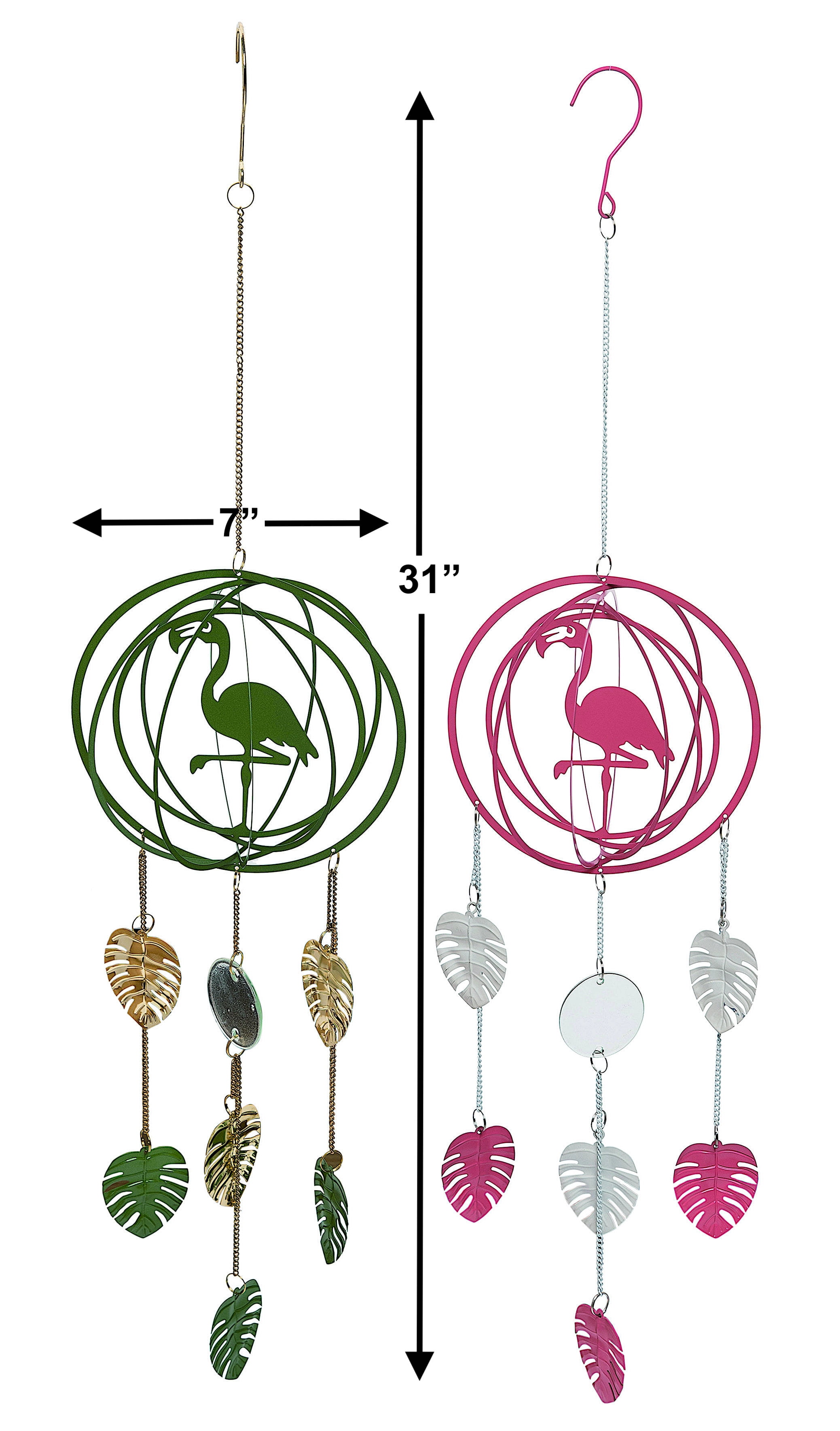 Wind Chime Sculpture 3D Spinner Pink Flamingo Metal Hanging Decorations Ornaments Outdoor Lawn Yard Garden 31"