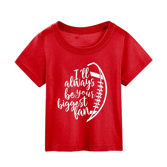 FhsagQ Tops Girls Shirts Football Fans Sports Lovers Gift Summer Kids Character Football Letter Printing Short Sleeve out Wear T Shirt Christmas Shirts for Girls 10-12 White Red 9-10 Years