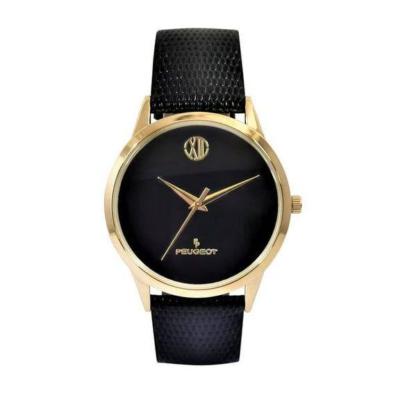 Peugeot Men's 40mm Wafer Slim Round Gold-Plated Case Watch-Black