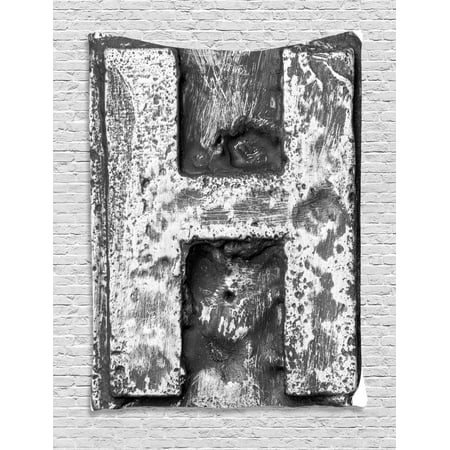 Chrome Letters For Walls Letter H Tapestry, Victorian Stylized Capital H Font in Chrome Rock Tones Steel Look Retro Design, Wall Hanging for Bedroom Living Room Dorm Decor, 40W X 60L Inches, Black Grey, by Ambesonne ()