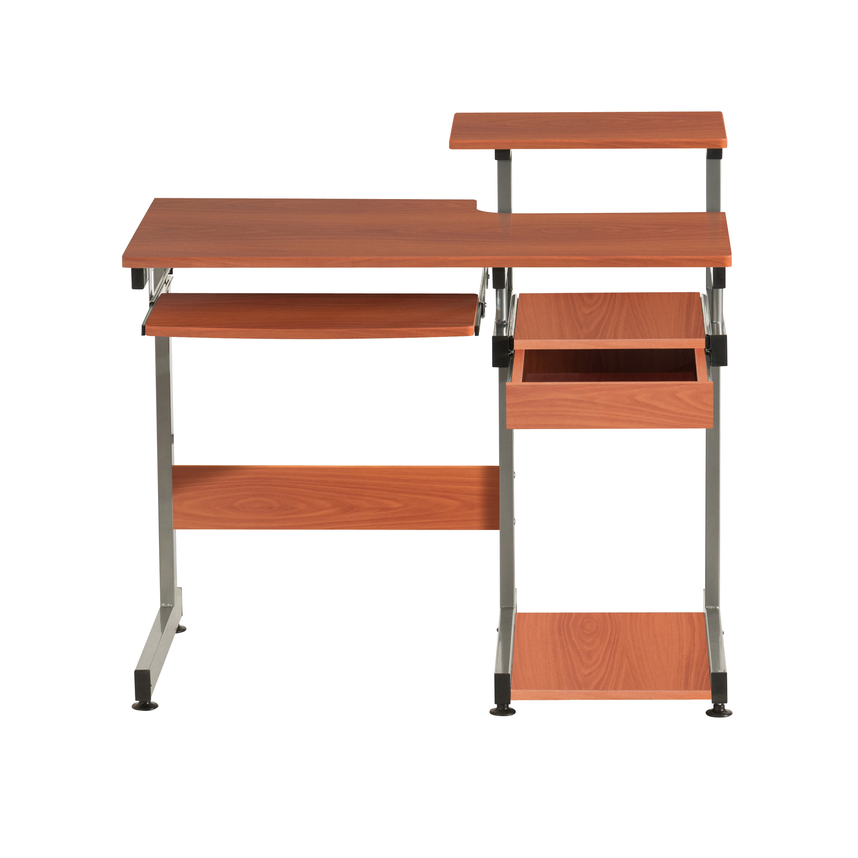Woodgrain Complete Computer Workstation Desk, Moisture Resistant MDF Writing Table with Pullout Keyboard Tray, CPU Shelf & Storage Drawer, Scratch-Proof Steel Frame for Home Office