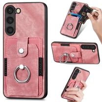 Decase for Samsung Galaxy S23 Ultra Wallet Case with Card Holder, Magnetic Car Mount Luxury Leather 360° Rotation Ring Holder Kickstand, Magnetic Clasp Protective Durable Cover 6.8 Inch, Pink