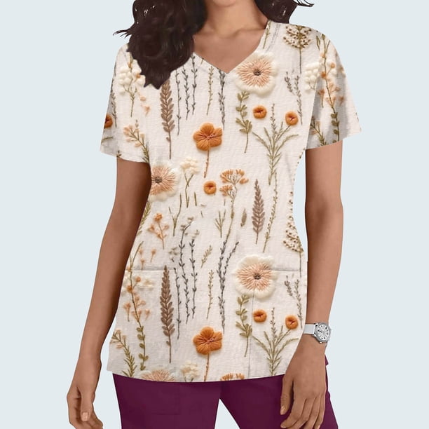 Fiudx Ofertas Del Día Blusa de Lactancia con Bolsillos y Manga Corta con Cuello En V y Estampado En Barbacoa para Mujer