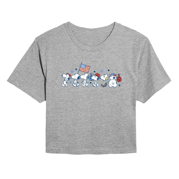 Peanuts - Snoopy Americana Lineup - Juniors Cropped Graphic T-Shirt