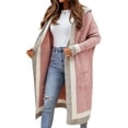 thumbnail image 2 of Women'S Color Block Vertical Striped Open Front Oversized Hooded Long Cardigan Sweaters with Pockets Pink L, 2 of 7