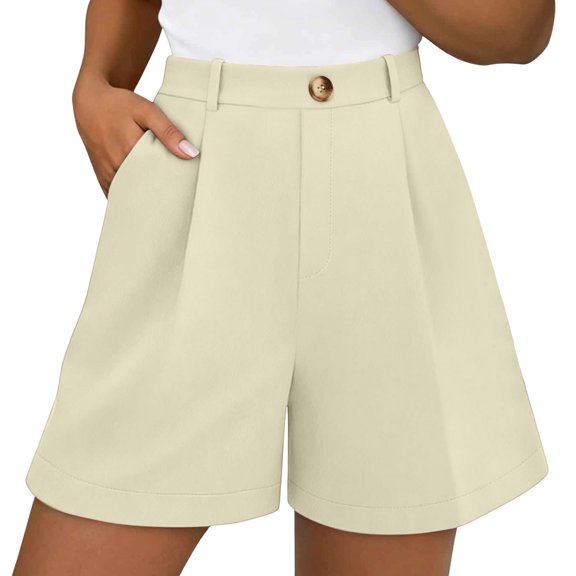 Bosfbaoi Women High Waisted Pleated Dress Shorts Casual Business Wide Leg Tailored Short Pants With Belt Pockets