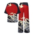 thumbnail image 5 of BWASD Womens Summer Pajama Sets 2 Piecee Plus Size Soft Floral Print Shorts Sleeve Top and Pant Breathable Sleepwear Summer Fashion Leisure Loungewear (Red S), 5 of 6