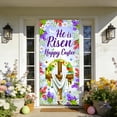 thumbnail image 5 of VBBHG He is Risen Easter Door Cover - Religious Christian Decorations with Cross & White Lilies, Purple Resurrection Sunday Banner for Front Door, Holy Week Church Home Wall Backdrop Decor, 5 of 6