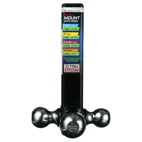 TowSmart Tri-Ball Hitch Towing Mount w/ Hook, Class IV, 1-7/8in, 2in & 2-5/16in Balls, 7184, 10000lb, 1 Each
