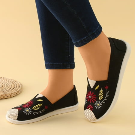 

ERTUTUYI Women Various Prints Shoes Fashion Soft Sole Cloth Shoes Linen Soft Sole Cloth Shoes Beef Tendon Sole Non Slip Cloth Shoes Black 40