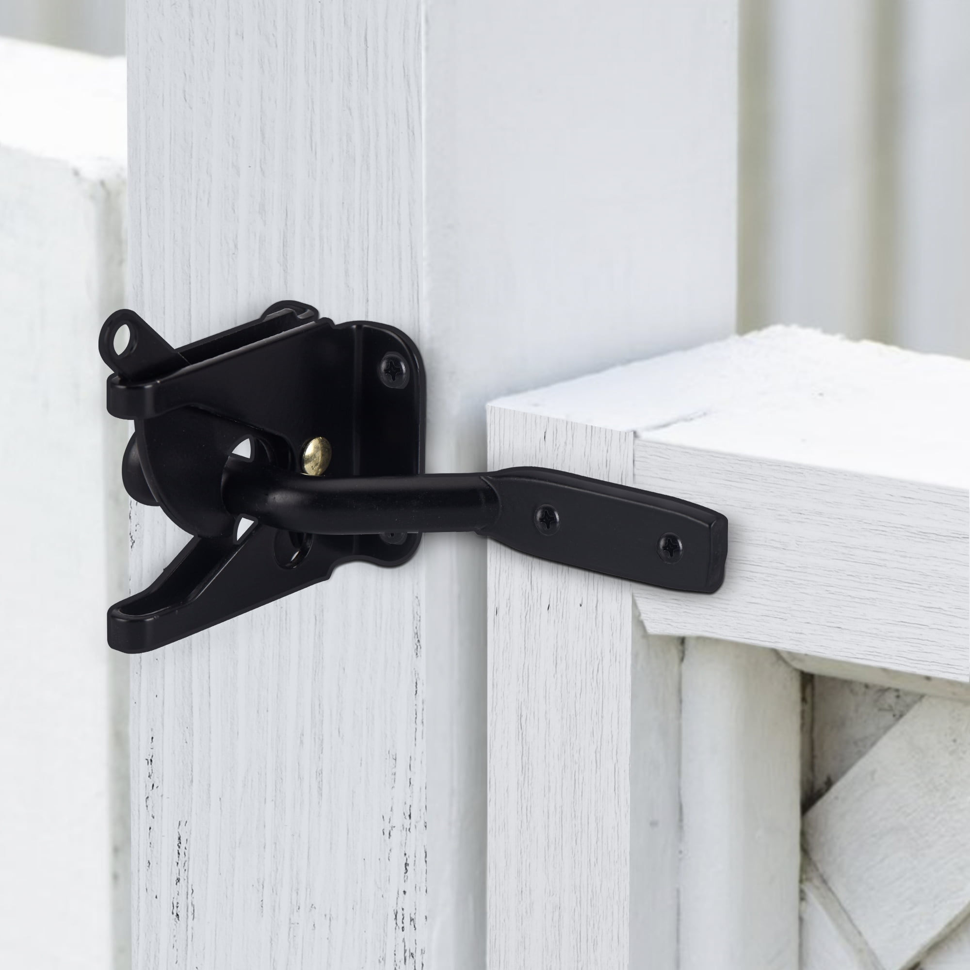 (2 pack) Hyper Tough Self Locking, Heavy Duty Steel Gate Latch, Black