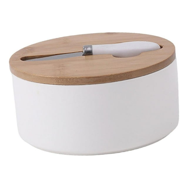 Mantequera grande de porcelana con tapa, recipiente para guardar mantequilla Blanco