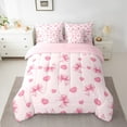 thumbnail image 2 of Manfei Cute Bow 7pcs Bedding Comforter Set,Love Heart Print Queen Bedding Sets Super Cozy,Kawaii Bowknot Queen Sheet Sets,Microfiber Dreamy Bedroom Decoration,Reversible, 2 of 7