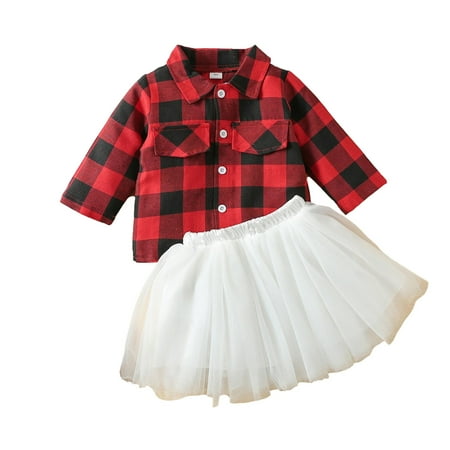 

Honeeladyy Winter Autumn Children s Girl s Clothing Set Long Sleeve Tops Plaid Gauze Skirt 2PCS Set Red Sales